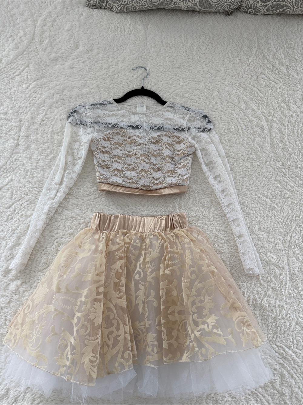 Beige Lace Overlay Tulle Skirt - Women's Elegant A-Line Skirt